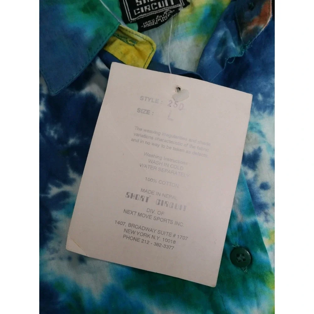 Vintage NEW Short Circuit Tie Dyed Long Sleeve Button Down Shirt Shoulder Pads L